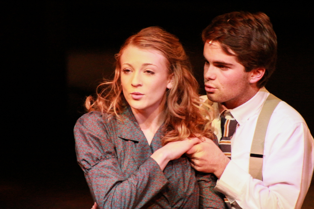 Rylee Spencer as Wendla and Riley Fisher as Melchior embrace during the Feb. 24 dress rehearsal of Spring Awakening. Christopher Jones/The Telescope