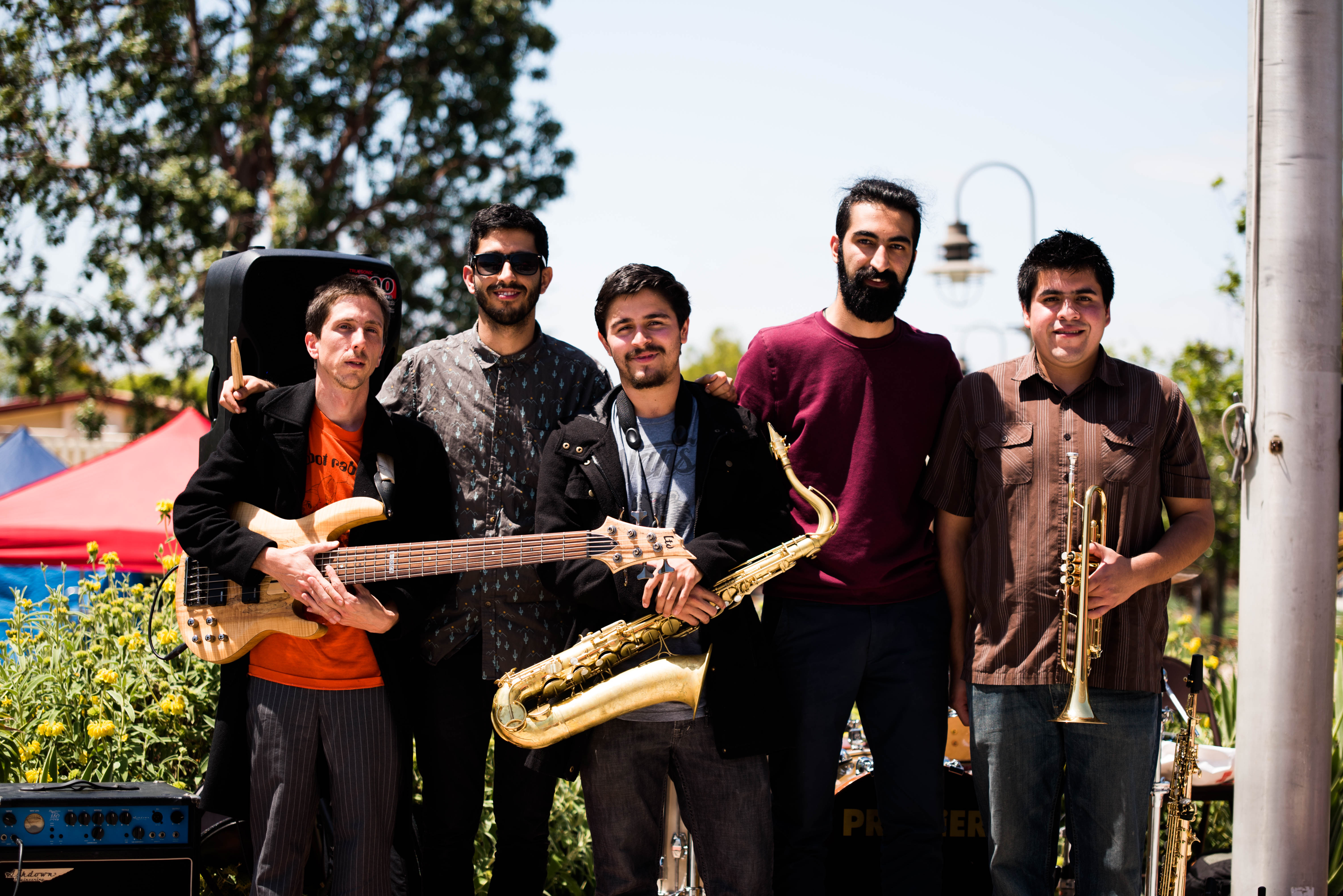 The Dapper Bandits performed at the Springfest held by the Palomar Associated Student Government on April 12 in the SU Quad. The group features (l-r) Shannon Nauss, Koosha Hakimi, Danny Gonzalez, Vafa Samiei, and Aaron Miramontes. The Dapper Bandits are a local band that plays a jazzy, energetic style of music. Johnny Jones/The Telescope