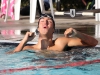 Palomar’s Connor Baine celebrates his win in the men’s 100-yard backstroke final at the PCAC Conference Swim Meet on April 21 at the Wallace Memorial Pool. Baine had a time of 54.01. Coleen Burnham / The Telescope