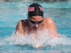 Michelle Jacob swims the Women’s 200 Yard Breastroke at the swim meet between Palomar and Grossmont on March 17 at the Wallace Memorial Pool. Jacob placed first with a time of 2.34.67 and the women won the meet overall with a score of 153 - 74. Coleen Burnham/ The Telescope