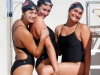 Palomar's Paulina DeHaan, Michelle Jacob and Dallas Fatseas (l to r) pose for a photo on the pool deck at the swim meet against Mesa College on March 4. Palomar women won the meet with a score of 149 to 99. Coleen Burnham/The Telescope