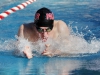 Palomar's Zach Friedrichs swims the breastroke leg of the 100-yard IM event during the 2016 Waterman Festival Pentathlon at the Wallace Memorial Pool on Feb. 5. Friedrichs swam a time of 1.07.52. The Pentathlon is a meet where all swimmers swim every event. Their individual times are then compiled at the end of the day to reveal a final overall score and place. Coleen Burnham/The Telescope