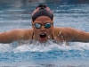 Palomar's Emma Thomas swims the butterfly leg of the Women's 350 yard butterfly relay on day two of the 2017 Waterman Festival at the Wallace Memorial pool on Feb. 11. Palomar women placed first with a time of 3.50.50 and Palomar women won the meet with a score of 602. Cerritos scored 429 points, Mesa scored 346 points and Chaffey scored 208. Coleen Burnham/The Telescope