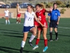 Palomar College forward Samantha Kaye-Toral defense the ball from San Diego Mesa Olympians player during the second half ot the game. Oct 24 at Minkoff Field. Larie Tobias Chairul/The Telescope