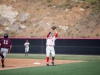 Palomar's Grant Buck catches a popfly at first base to end the inning during Thursday's match against Southwestern College. Pat Rindone / The Telescope