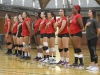 Palomar College Women's Volleyball team stands for the National Anthem before the game against Mira Costa in the Dome. Julie Lykins / The Telescope