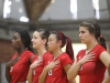 Kiara Lampkin, Lisa Eldridge, Phebe Ly and Evangeline Guzzo of Palomar College Women's Volleyball team stand for the National Anthem before the game against Mira Costa in the Dome on October 4. Final score was 3-0 in favor of Mira Costa. Julie Lykins / The Telescope