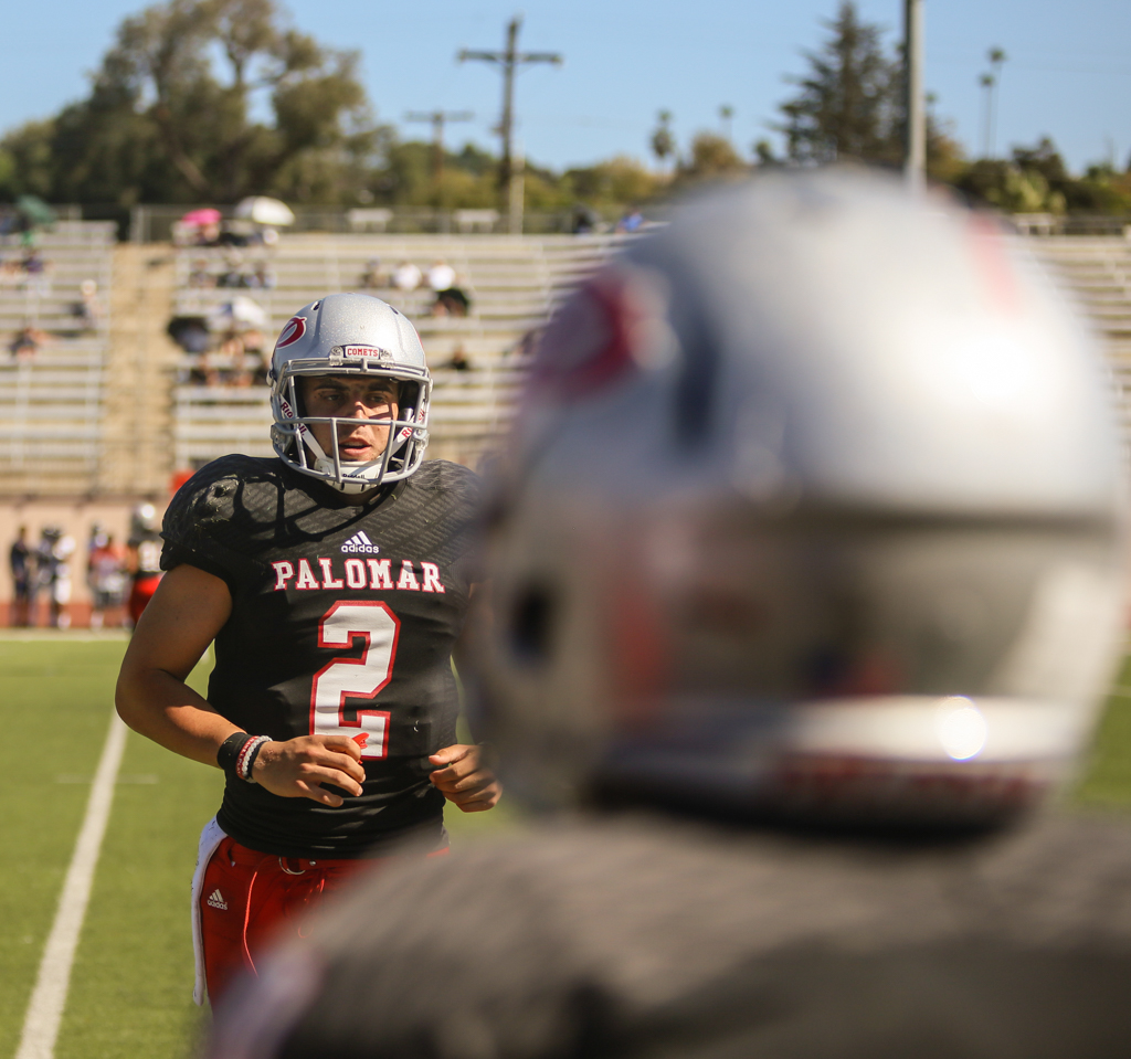 A portrait of Palomar quarterback Matt Romero (2). At Wilson Stadium in Escondido on 28 Oct 2017. Larie Tobias Chairul (@Larietobias)/The Telescope