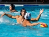 Palomar's Conner Chanove (4) defends the ball against Miramar's Vasco Salcedo (13) during the Men's Water Polo PCAC Conference game between Palomar and Miramar on Nov. 4 at the Ned Baumer Pool. Teammate Eli Foli (3) is in back. Palomar men won 22-12. Coleen Burnham/The Telescope