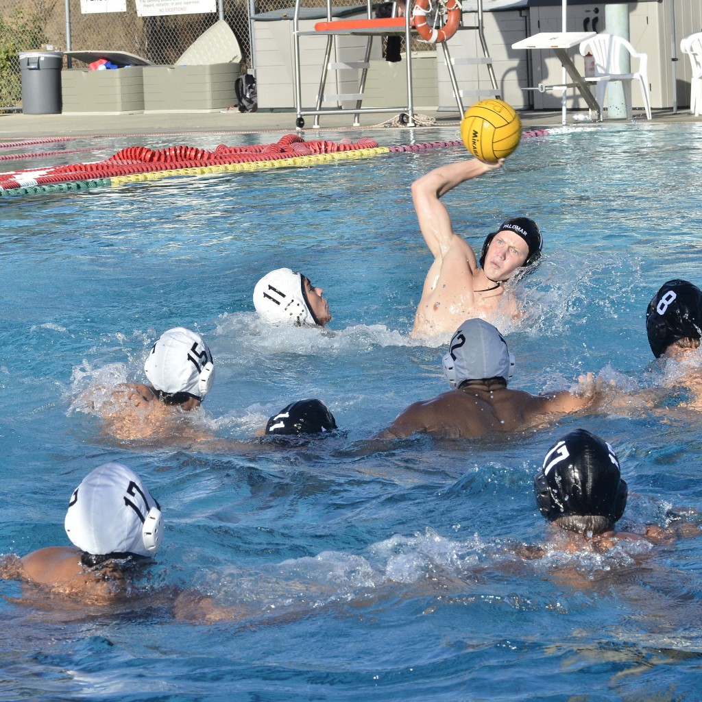 Evan Dean takes aim on his second of four goals scored during the game. Palomar won 12-10.