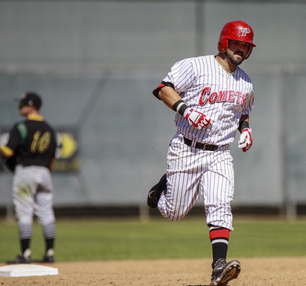 Palomar's Jared Hunt rounds the bases after his 8th inning homerun put Palomar ahead 1-0 against Grossmont College. Hunt's homerun was the only score of the game. Stephen Davis/The Telescope