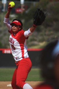 Palomar starting pitcher Kristina Carbajal pitches in the 2nd inning against Southwestern College on April 16 at Palomar’s softball field. Carbajal pitched the first 4 1/3rd innings allowing 3 runs, and went 2-3 with a homerun at the plate in the Comet’s 11-3 win over the Jaguars. The win improved Palomar’s conference record to a perfect 16-0 record with one conference game left. Scott Colson/The Telescope
