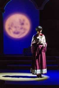 Ramona, played by Camilla Aguilar, awaits her husbands return from a stand-oof with the Bandito's encroaching their land. Dress rehearsal of th Esperanza Rising in the Studio Theatre at Palomar College Thursday April 24, 2014. Lucas Spenser/Telescope.