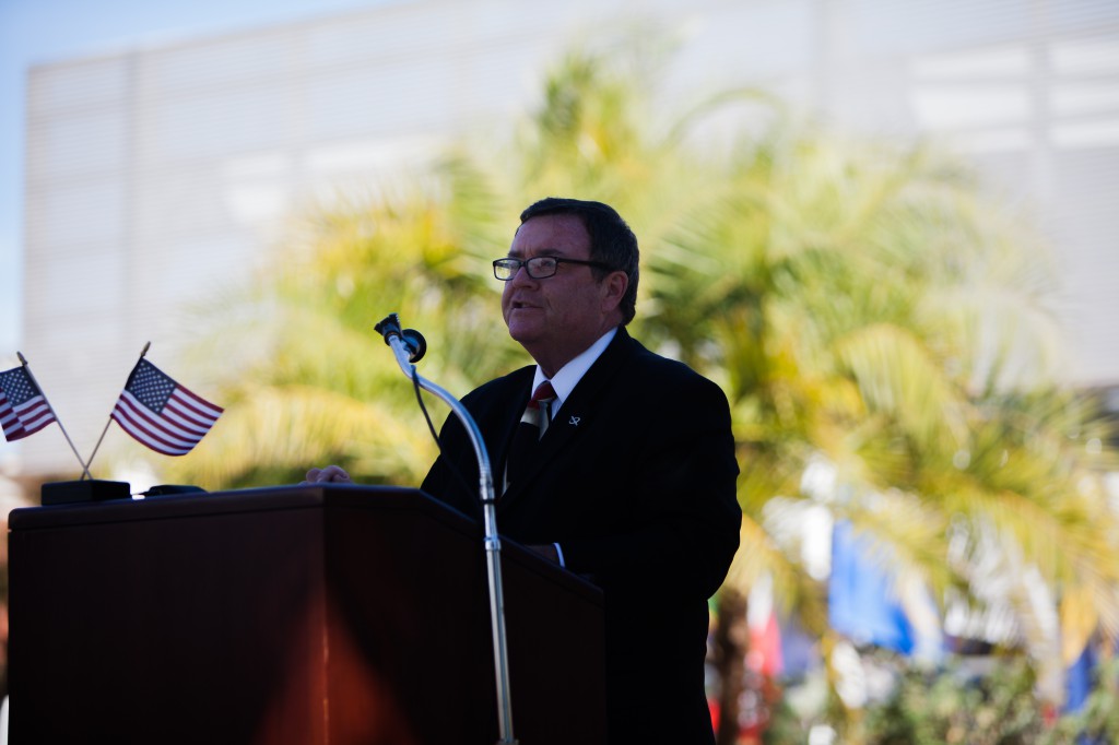 November 8, 2013 | Palomar College President Robert Deegan addresses attendees of the 2013 Veterans' Day Ceremony. /PHOTO CREDIT: Stephen Davis/Copyright 2013 The Telescope