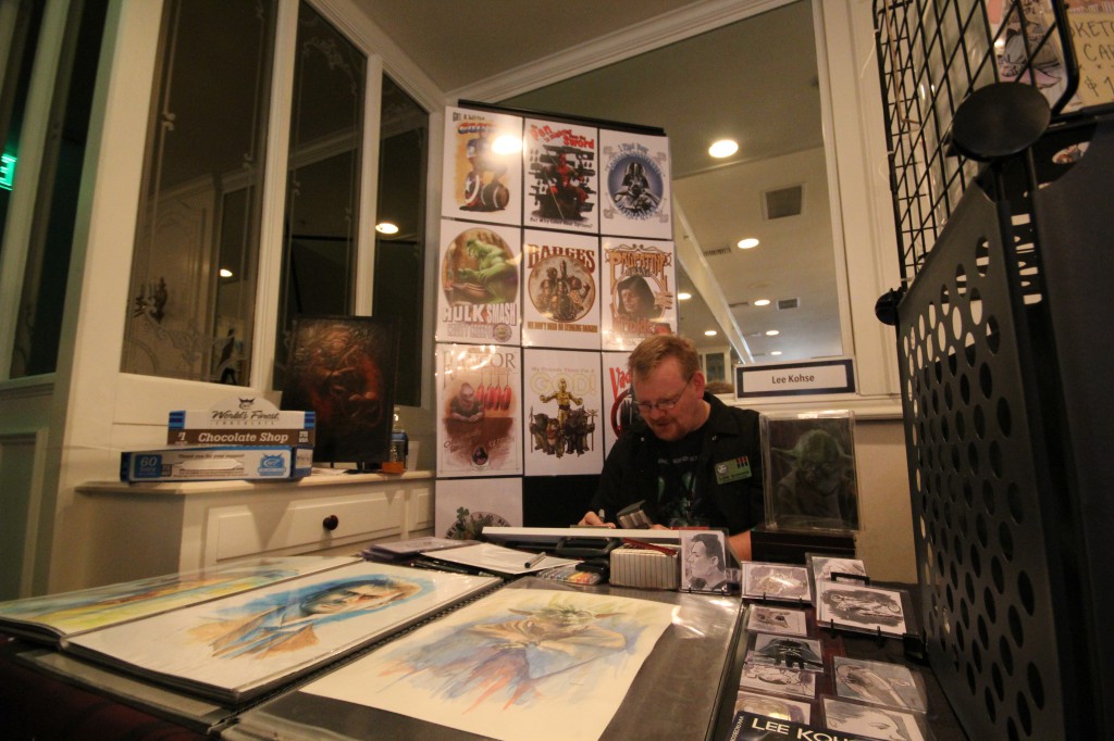 LucasArts artist, Lee Kohse, displaying his hand-designed Star Wars graphic shirts as well as fine art prints at Comic Fest October 19, 2014. Photograph by Dirk Callum
