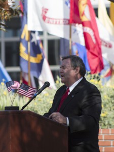 Monday, November 10, 2014. Palomar College President Robert Deegan speaks to the audience who attended the Veterans Day Ceremony on the Palomar College Campus San Marcos. Photo: Paul Nelson | The Telescope