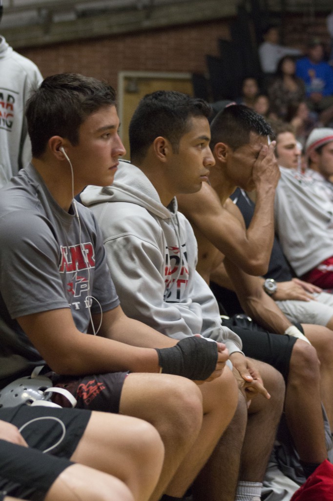 Palomar College Wrestler Alex Graves, who is number one in the state, watches the wrestling match, waiting to take his turn in the ring on Oct. 15, 2014. Photo by Paul Nelson|The Telescope