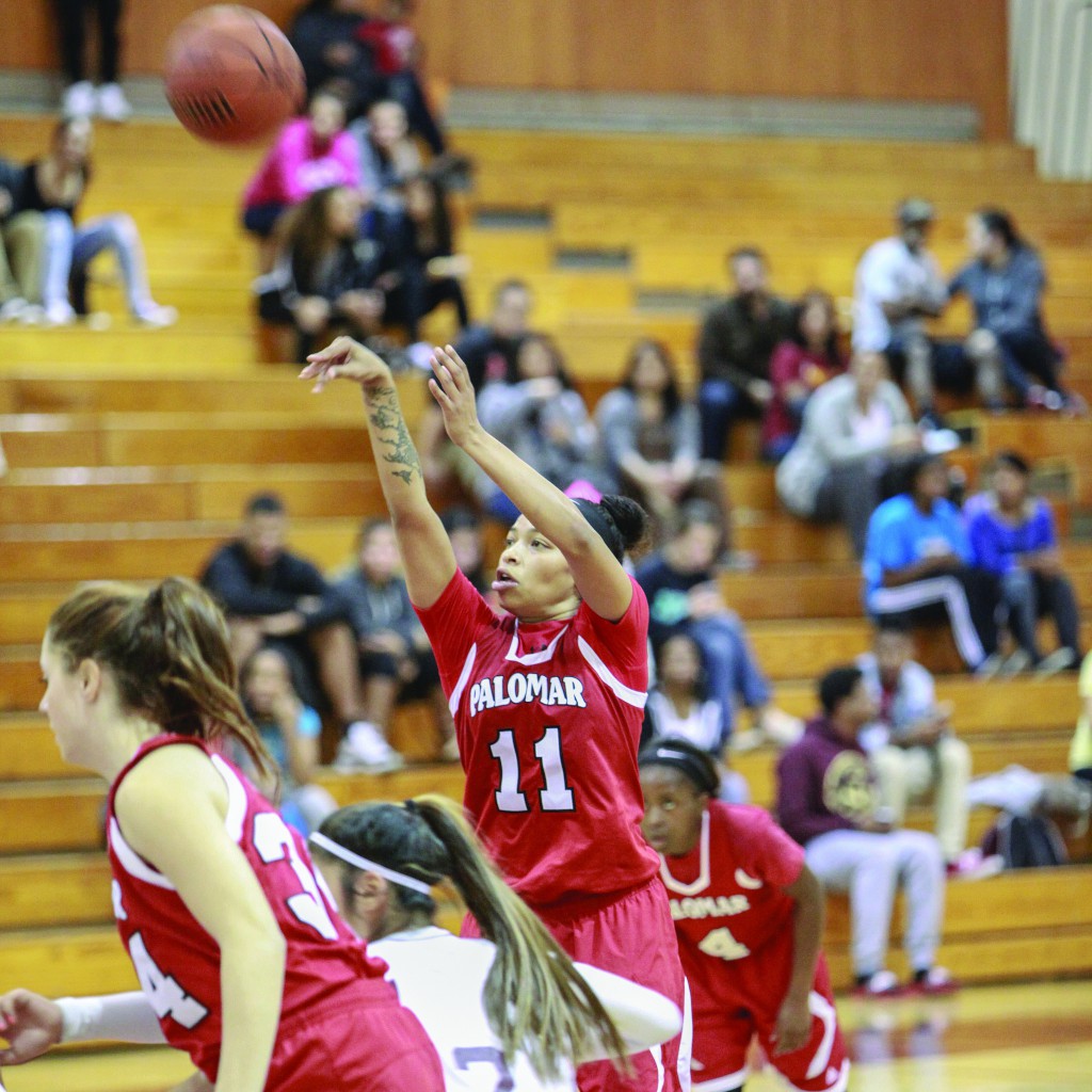 Palomar's Keisha Cox (11) shoots freethrows during the second half of the January 7 game versus LA Trade-Tech College. Photo by Stephen Davis/The Telescope 