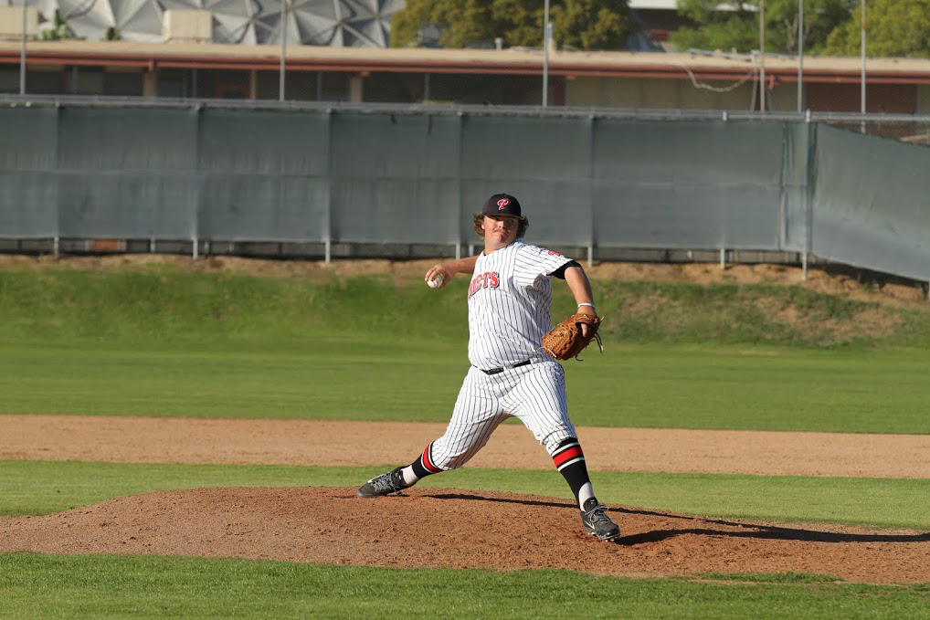 Palomar's Russell Tyler pitches during home game at Myers Field. (Phillip Farry/The Telescope)