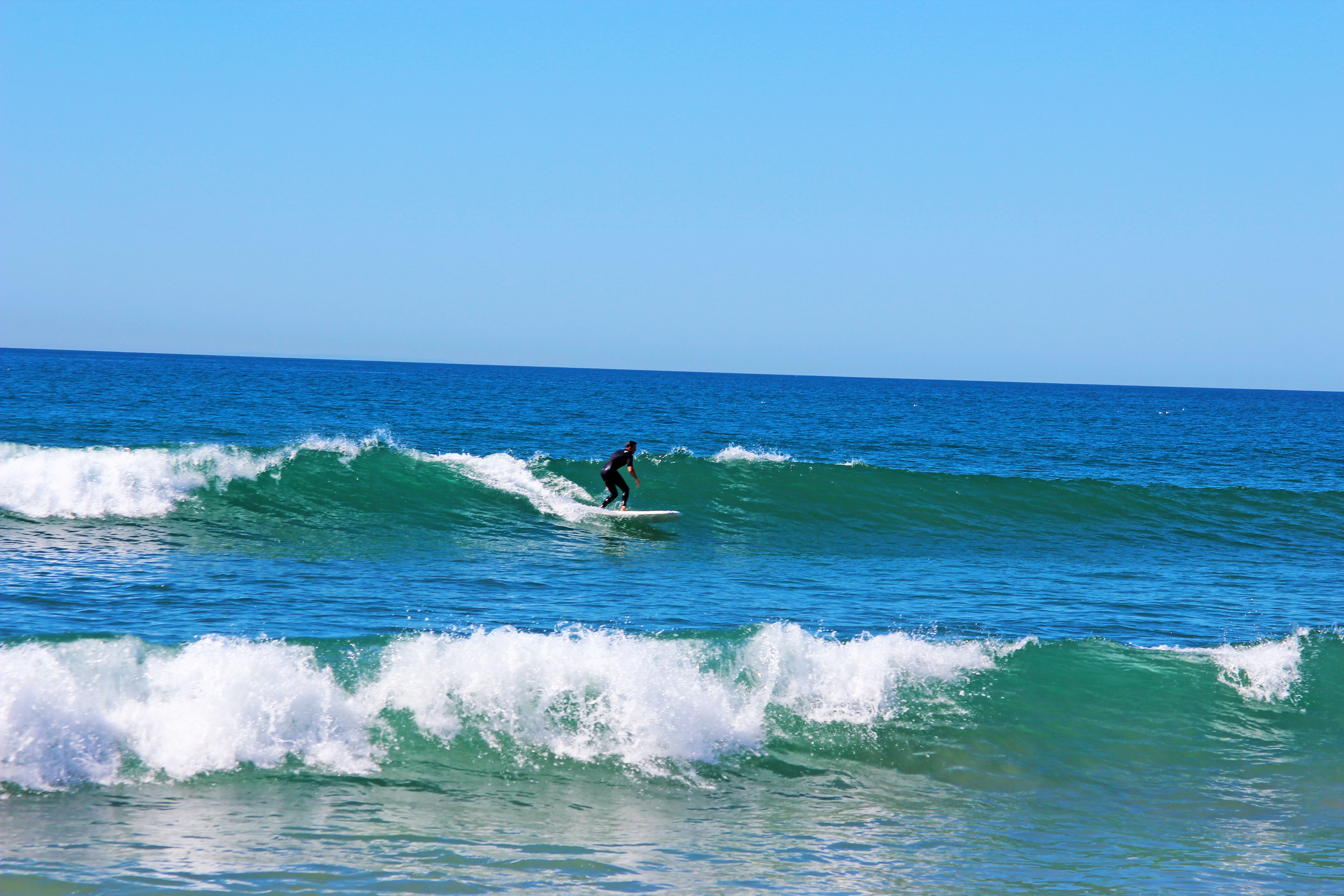 A surfer catching a wave at Buccaneers in South Oceanside, March 7,2014. (Kirk Mattu/The Telescope)