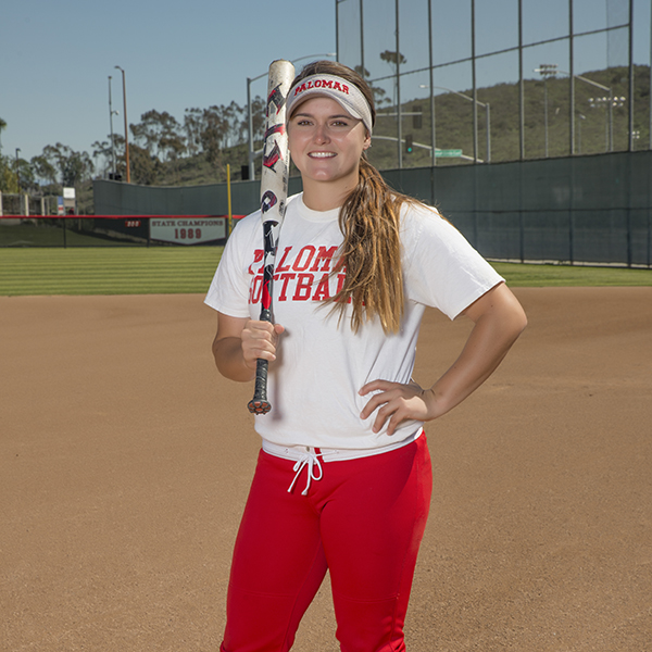 Former Palomar shortstop Kali Pugh poses before practice at the softball field on March 5, 2015 at Palomar College. (Casey Cousins/The Telescope)