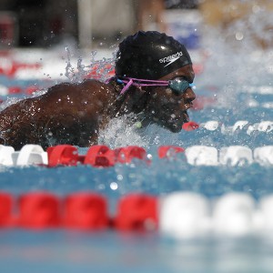 Palomar’s Paul Lee competes in the 200 yard butterfly event held April 18 at Wallace Memorial Pool. The Comets hosted the 2015 Pacific Coast Athletic Conference Men’s and Women’s swimming-diving championships. Philip Farry/The Telescope.