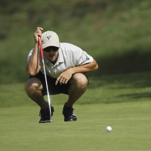 Palomar’s Nick Bellstrom lines up a putt on hole #5. Bellstrom finished with the round with a score of 79.  The Comets hosted visiting College of the Desert, El Camino, Victory Valley, Mt San Jacinto, and Cuyamaca Wed 01 April at Twin Oaks Golf Club. The Comets finished in second place seven shots behind College of the Desert. Philip Farry / The Telescope