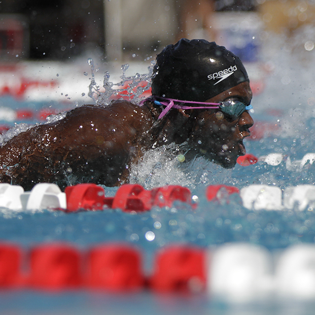 Palomar’s Paul Lee competes in the 200-yard butterfly event held April 18, 2015 at the Wallace Memorial Pool. The Comets hosted the 2015 Pacific Coast Athletic Conference Men’s and Women’s swimming-diving championships. (Philip Farry/The Telescope)