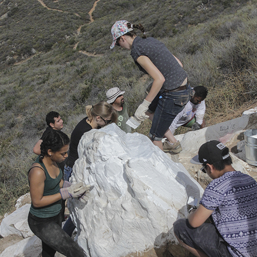 Project “P” volunteers conduct maintenance of the "P" on top of Owens Peak on May 1, 2015. (Philip Farry/The Telescope)