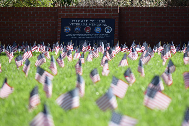 Flags at the 9/11 remembrance near the Veterans Memorial. Michelle Wilkinson/The Telescope