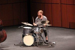 Matt Smith, playing his drums with the Matt Smith Trio at Howard Brubeck Theatre for the first Concert Hour of the year at Palomar College, Sep. 3, 2015: Lou Roubitchek/ The Telescope