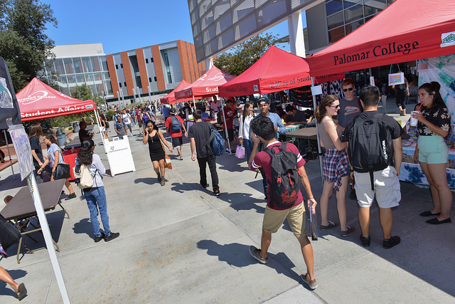Club Rush is in full swing at the Student Union Quad, Palomar College on Tuesday Sept. 8. A variety of clubs rallied to encourage new club membership. Brandy Sebastian/The Telescope