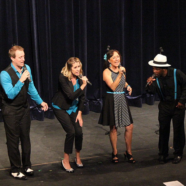 Transfer Tribute members Chris Tweedy, Janet Hammer, Athena Espinoza, and Leonard Patton perform at the Concert Hour on Oct. 8, 2015 at the Howard Brubeck Theatre. (Brooke Morgan/The Telescope)
