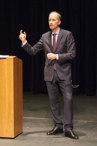 Palomar Presidential candidate Dr. Gregory Anderson talks during a public forum held at the Howard Brubeck Theatre on Nov 6. Claudia Rodriguez / The Telescope