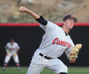 Palomar pitcher Troy Lamparello was the starting pitcher for the first innings of the game against College of the Desert at the new baseball field at the season opener on Jan. 27. Michaela Sanderson/The Telescope