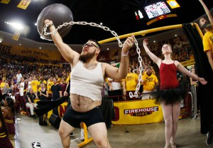 ASU fans unveil curtain of distraction in their game against UCLA in February. Rick Scuteri/Associated Press