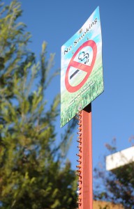 Archive: A Palomar College No Smoking sign near the library is decorated with cigarrette butts. Yvette Monteleone/The Telescope 2015 