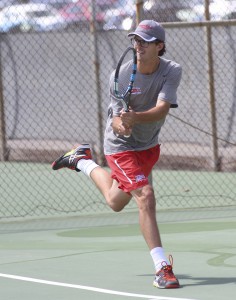 Palomar tennis player Taylor Bryant to defeat Jesus Castillo (7-8, 6-3). Bryant also went on to win doubles bring the comets season record to 14-1. Johnny Jones/The Telescope.