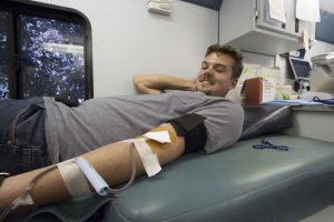 September 25, 2014, Palomar student James Thomas giving blood.