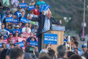 Senator Bernie Sanders addresses his supporters at a ralley in the parking lot of Qualcomm Stadium in San Diego on Jun 5, 2016. Joe Dusel/ The Telescope.