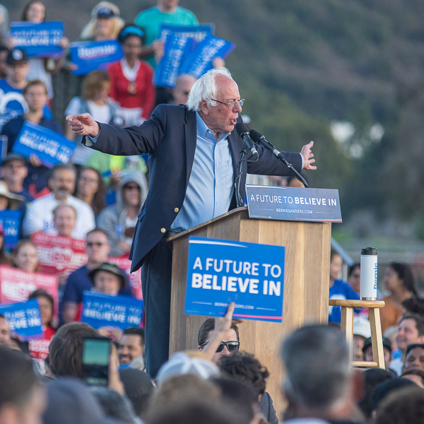 Senator Bernie Sanders addresses his supporters at a ralley in the parking lot of Qualcomm Stadium in San Diego on Jun 5, 2016. (Joe Dusel/The Telescope)