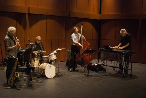 Tripp Sprague, Duncan Moore, Justin Grinnell, and Jim Plank of GPS&M performed at concert hour at the Howard Brubeck Theatre on Sept 22. Christopher Jones / The Telescope