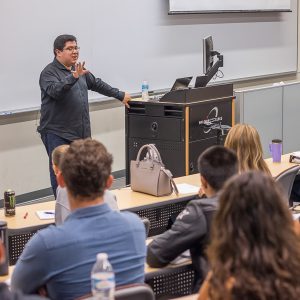 Angel Garcia, Temecula City Council candidate and election campaign Strategist gave a talk titled “Who Wrote Melania Trump’s Speech: Political Originality in Campaigns” at the Political Economy Lecture on Oct. 27. Joe Dusel / The Telescope.