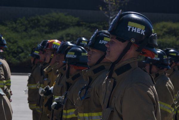Cadets stand at attention at Palomar's Fire Academy on Sept. 30, 2016. (Christopher Jones/The Telescope)