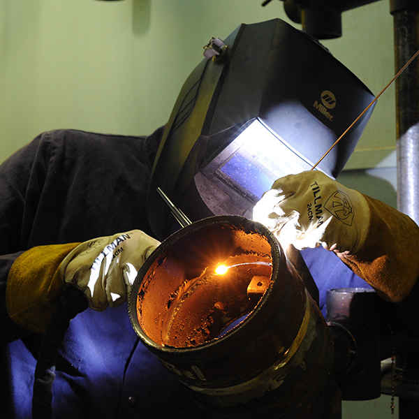 Palomar College student welding pipe with a gas tungsten arc welding process during class hours, at the Industrial Technology Center Building, on Nov. 30, 2016. (Idmantzi Torres/The Telescope)