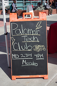 A sign posted on Tuesday, Feb 14, 2017 in the student union during Palomar's club rush event. The sign was promoting the time and location for the Palomar Technology Club. David Santillana/The Telescope