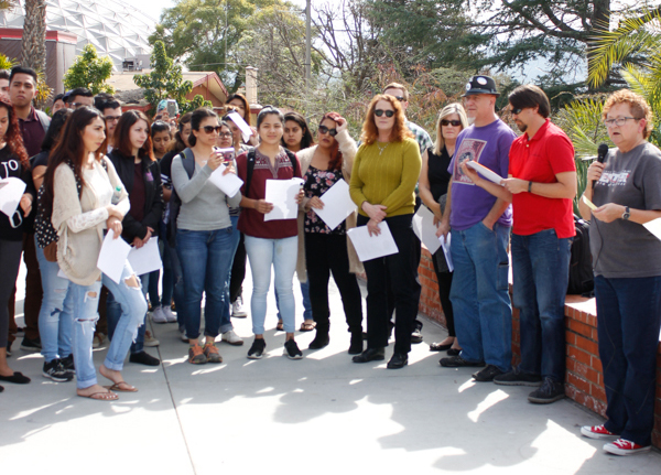 Instructors and Students at Palomar College are ready to recite the Anti-Authoritian Academic Code of Conduct on February 16. Kimberly Barber/The Telescope