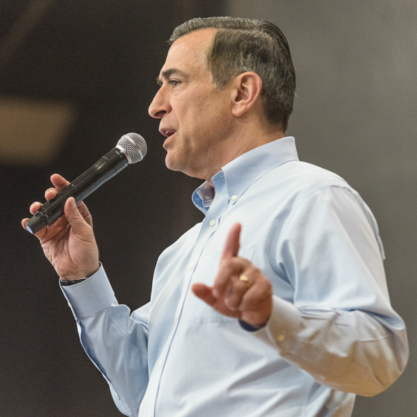 Congressman Darrell Issa answers questions from constituents on a variety of topics at a town hall meeting held in Oceanside, Calif. on March 11, 2017. (Joe Dusel/The Telescope)