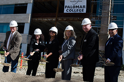 Palomar College President/Superintendent Dr. Joi Lin Blake (third from left) and members of the Governing Board at the ceremonial groundbreaking for the new South Education Center in Rancho Bernardo on March 3, 2017. Classes are scheduled to begin at the new campus in summer 2018. Kathleen Coogan/The Telescope