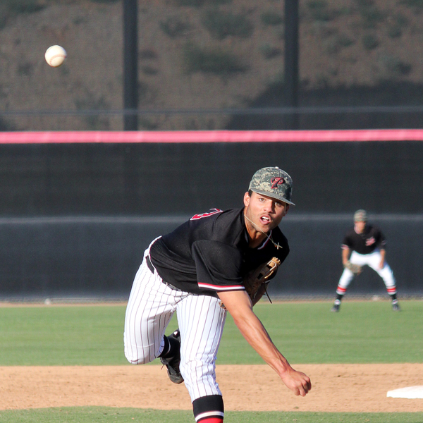 Palomar’s Jonathon Vizcaino (30) pitches the ball during the game between Palomar and San Berardino Valley at the Palomar College Ballpark on March 7, 2017. (Coleen Burnham/The Telescope)
